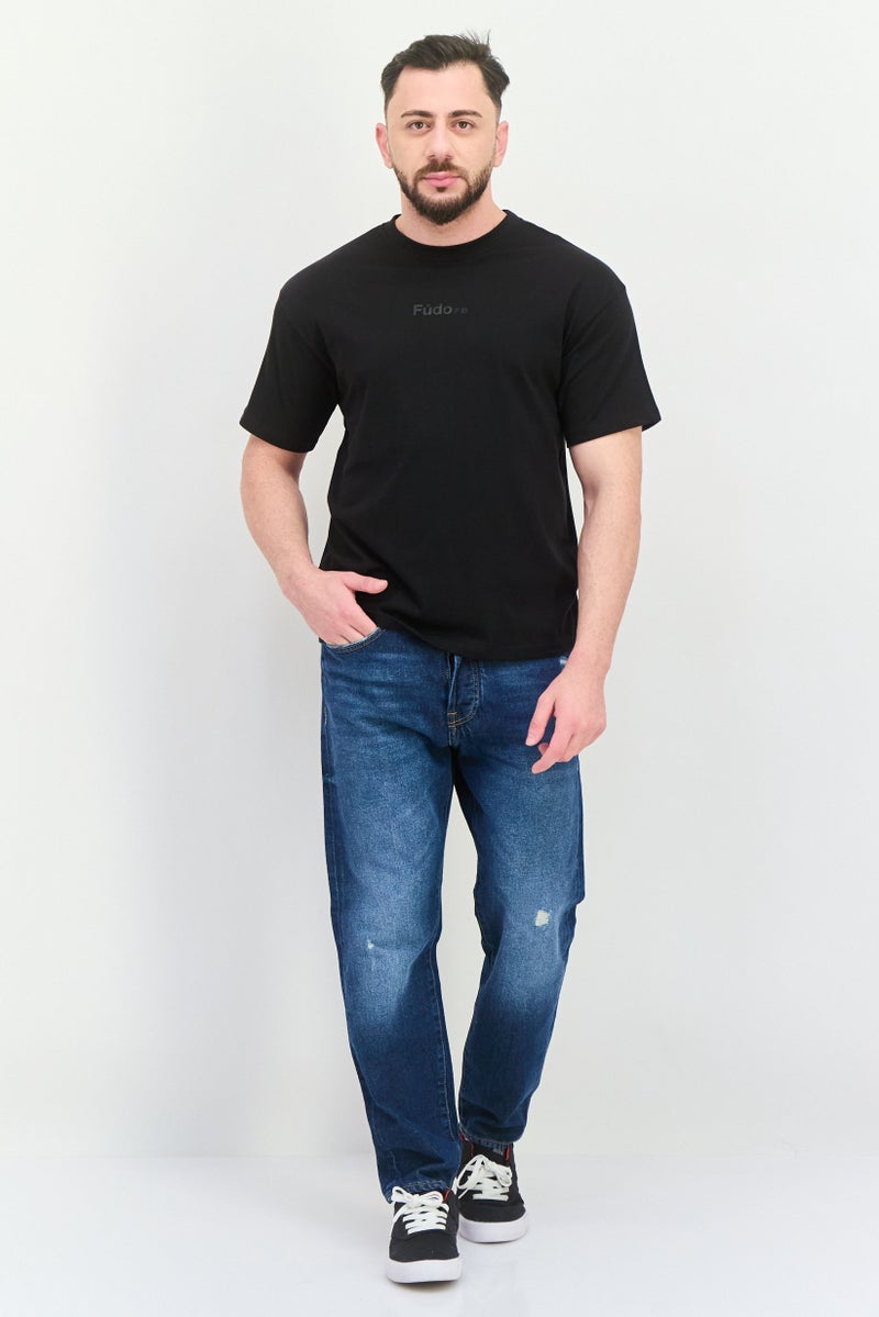 Fudo Men Crew Neck Short Sleeves Brand Logo T-Shirt, Black - Image 3