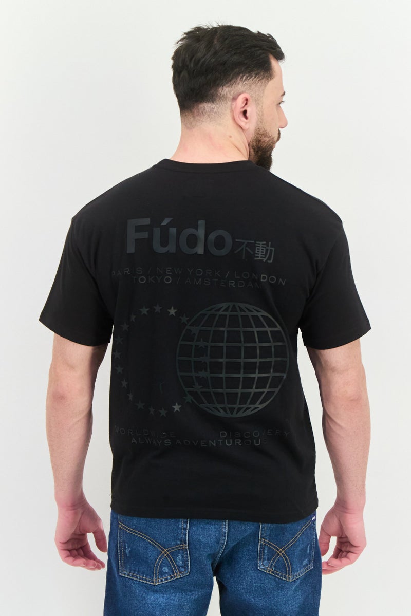 Fudo Men Crew Neck Short Sleeves Brand Logo T-Shirt, Black - Image 2