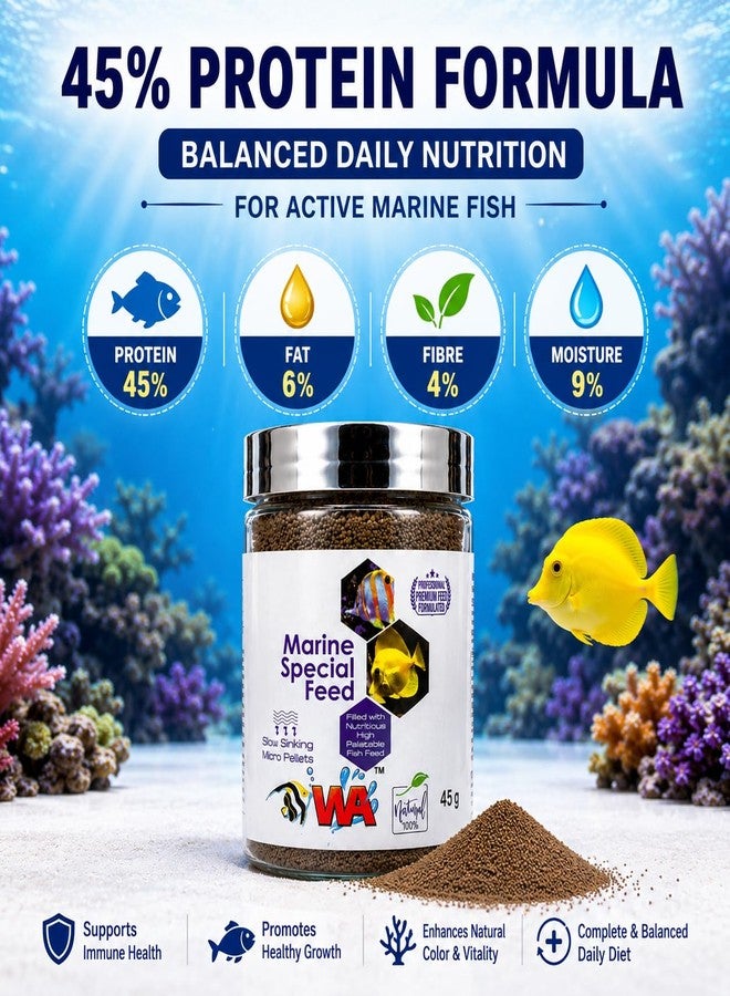 VAYINATO WA Marine Special Feed 45g | Slow Sinking Marine Fish Pellets Fish Meal, Krill Meal & Spirulina Formula | Complete Daily Nutrition for Marine & Reef Aquarium Fish - Image 4