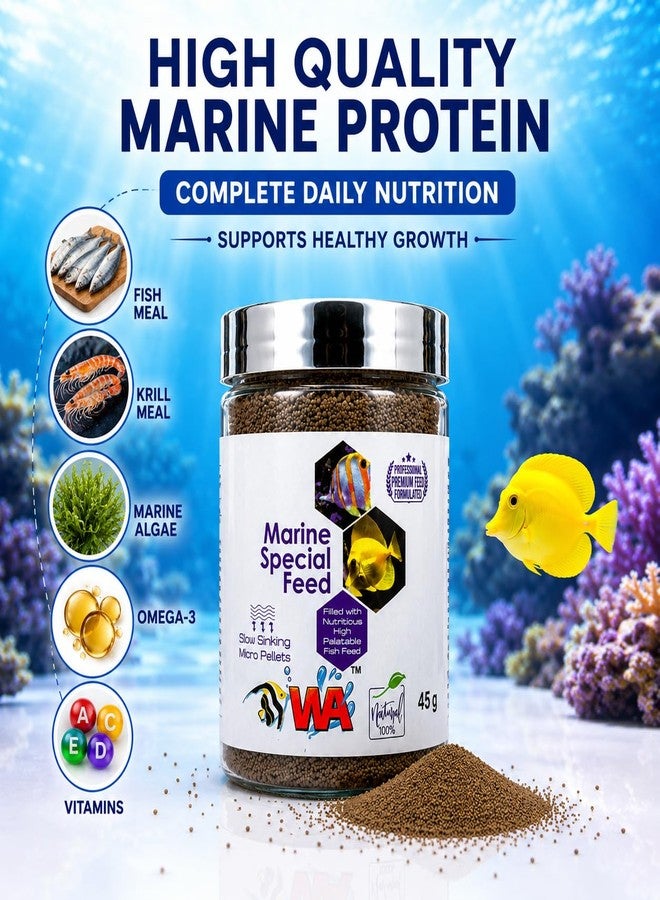 VAYINATO WA Marine Special Feed 45g | Slow Sinking Marine Fish Pellets Fish Meal, Krill Meal & Spirulina Formula | Complete Daily Nutrition for Marine & Reef Aquarium Fish - Image 2