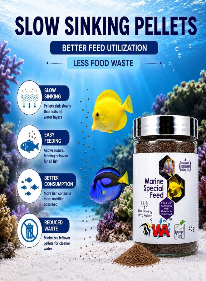VAYINATO WA Marine Special Feed 45g | Slow Sinking Marine Fish Pellets Fish Meal, Krill Meal & Spirulina Formula | Complete Daily Nutrition for Marine & Reef Aquarium Fish - Image 3