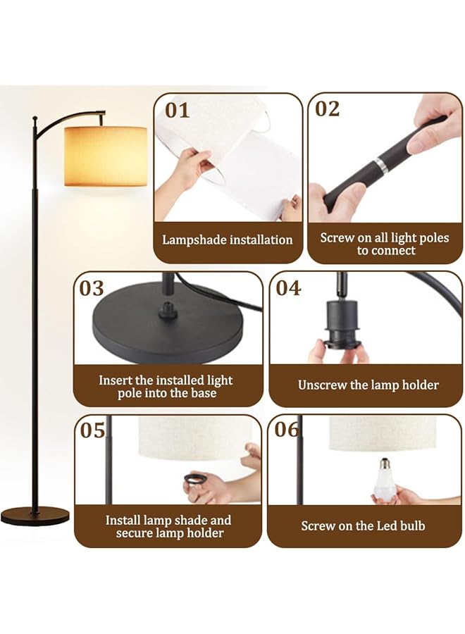 erorex Floor Lamp For Living Room Led Standing Lamp 3 Color Temperatures 3000K 5000K Adjustable Linen Shade With 9W Led Bulb Bedroom Office Dining Room Beige - Image 5