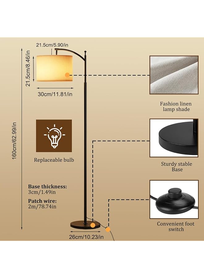 erorex Floor Lamp For Living Room Led Standing Lamp 3 Color Temperatures 3000K 5000K Adjustable Linen Shade With 9W Led Bulb Bedroom Office Dining Room Beige - Image 4