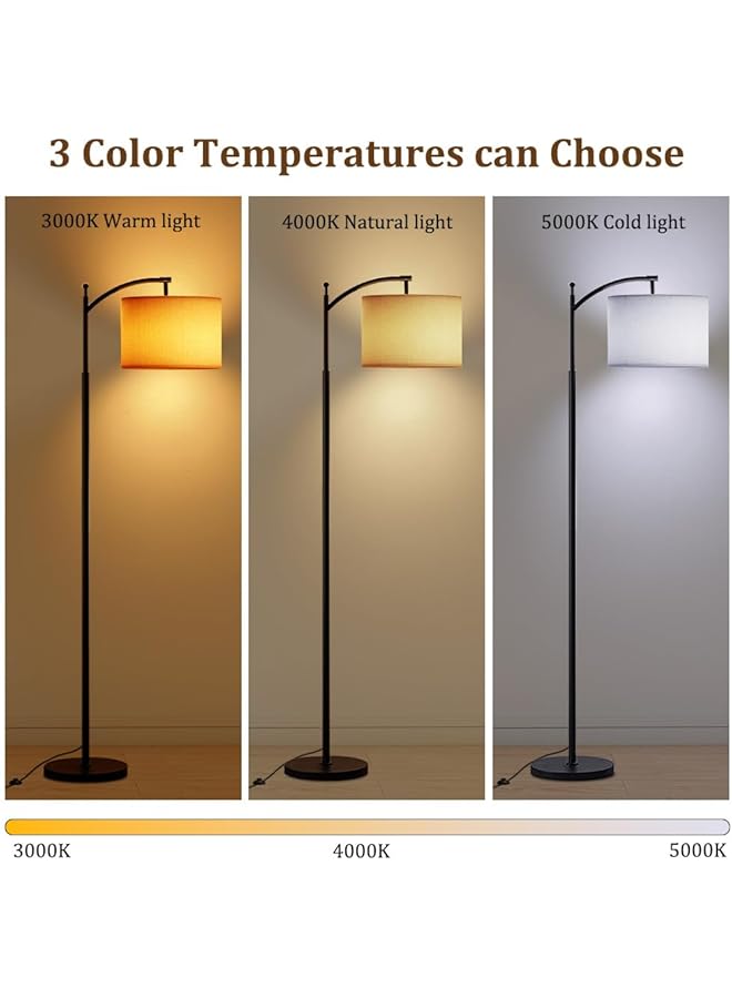 erorex Floor Lamp For Living Room Led Standing Lamp 3 Color Temperatures 3000K 5000K Adjustable Linen Shade With 9W Led Bulb Bedroom Office Dining Room Beige - Image 2