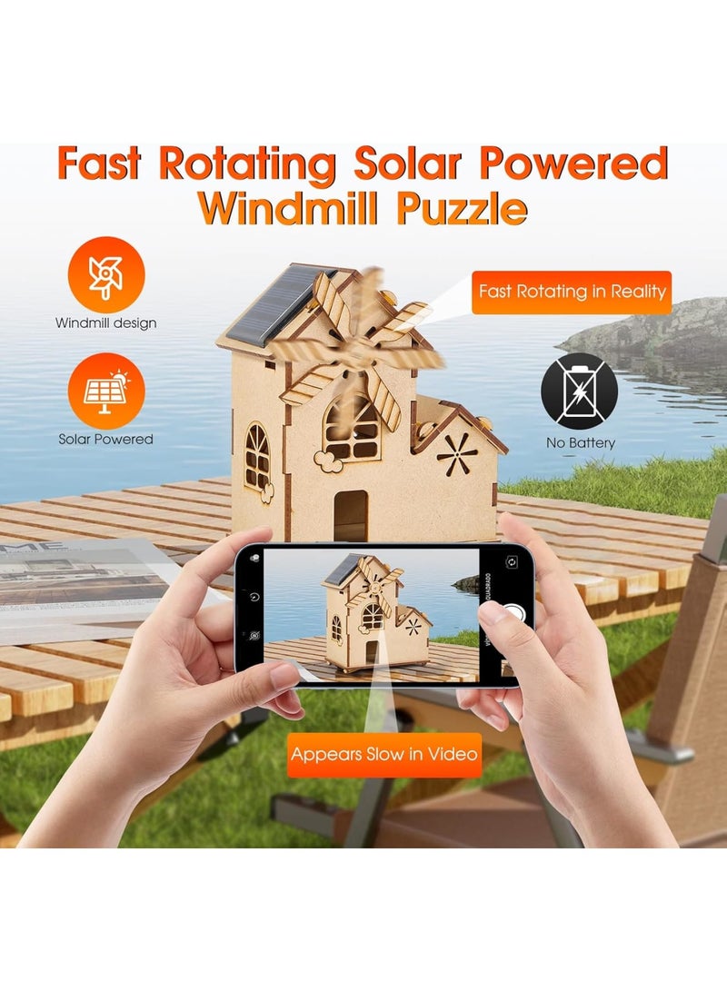 Excefore Solar Powered Wooden Puzzle Kit, 3D DIY Craft Toy with Windmill, STEM Educational Science Model for Kids Ages 8-14, Sustainable Energy Learning & Family Fun - Image 5