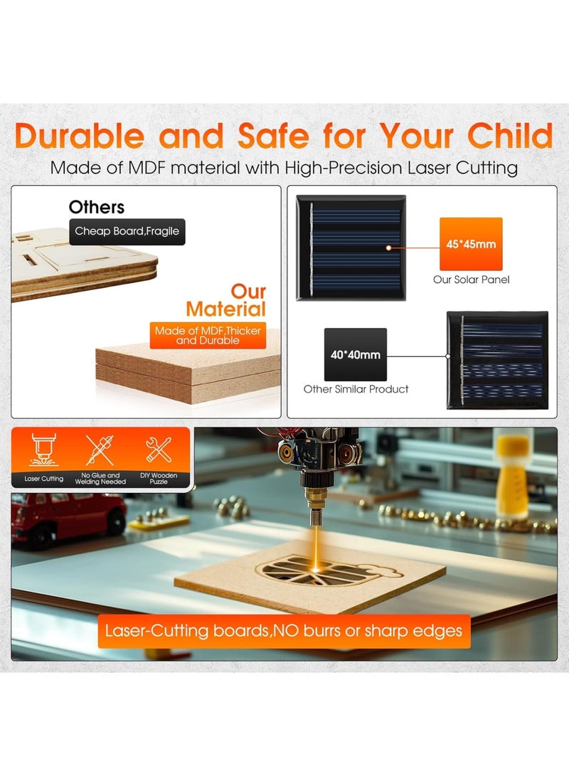 Excefore Solar Powered Wooden Puzzle Kit, 3D DIY Craft Toy with Windmill, STEM Educational Science Model for Kids Ages 8-14, Sustainable Energy Learning & Family Fun - Image 2