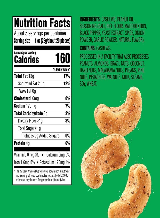 Emerald Nuts Salt and Pepper Seasoned Cashews (1-Pack) | 5 Oz Resealable Bag | Kosher Certified, Non-GMO, Contains No Artificial Preservatives, Flavors or Synthetic Colors - Image 5
