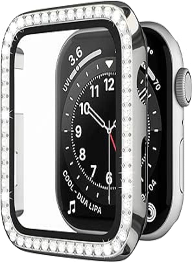 Next store Compatible with iwatch 45mm Series 3/2/1 Case with Tempered Glass Screen Protector, Bling Crystal Slim Protective Cover for iWatch Women Men (Silver)