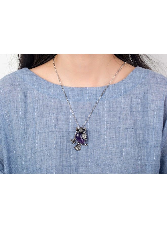 Softones Owl Necklace Healing Crystals Necklace for Women Men Reiki Spiritual Energy Gemstone Necklace Lava Owl Bracelet Set Gifts for Women with Gift Box, lapis lazuli Stone - Image 4