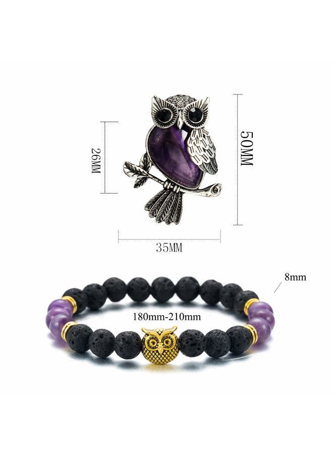 Softones Owl Necklace Healing Crystals Necklace for Women Men Reiki Spiritual Energy Gemstone Necklace Lava Owl Bracelet Set Gifts for Women with Gift Box, lapis lazuli Stone - Image 5