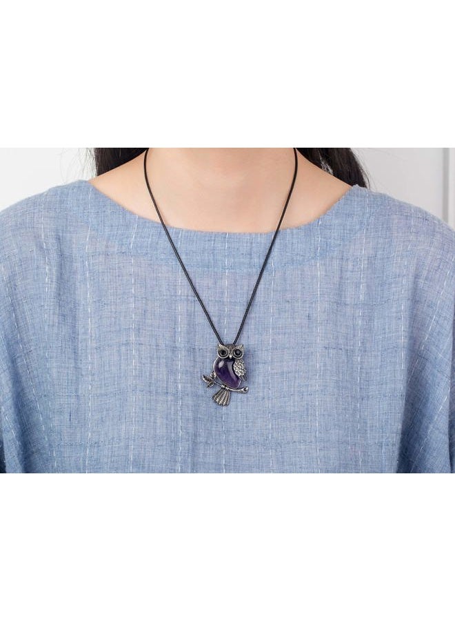 Softones Owl Necklace Healing Crystals Necklace for Women Men Reiki Spiritual Energy Gemstone Necklace Lava Owl Bracelet Set Gifts for Women with Gift Box, lapis lazuli Stone - Image 3