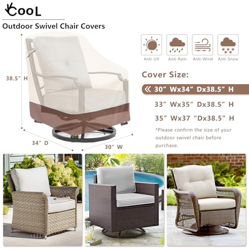 okcool Outdoor Swivel Chair Cover 2 Pack Patio Chair Covers Waterproof Clearance 30 W x 34 D x 385 H Lawn Furniture Covers Beige Brown - Image 3