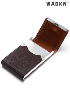 WAOKN Business Card Holder Case Black Fashion Professional PU Leather Business Card Carrier Luxury Metal Name Card Holder with Magnetic Shut Wallet Credit Card ID Case for Men Women Best Gift Brown  - Image 1