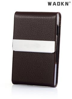 WAOKN Business Card Holder Case Black Fashion Professional PU Leather Business Card Carrier Luxury Metal Name Card Holder with Magnetic Shut Wallet Credit Card ID Case for Men Women Best Gift Brown  - Image 3