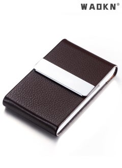WAOKN Business Card Holder Case Black Fashion Professional PU Leather Business Card Carrier Luxury Metal Name Card Holder with Magnetic Shut Wallet Credit Card ID Case for Men Women Best Gift Brown  - Image 2