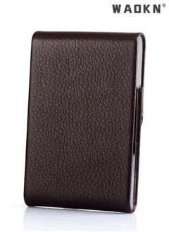 WAOKN Business Card Holder Case Black Fashion Professional PU Leather Business Card Carrier Luxury Metal Name Card Holder with Magnetic Shut Wallet Credit Card ID Case for Men Women Best Gift Brown  - Image 4