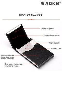 WAOKN Business Card Holder Case Black Fashion Professional PU Leather Business Card Carrier Luxury Metal Name Card Holder with Magnetic Shut Wallet Credit Card ID Case for Men Women Best Gift Brown  - Image 5