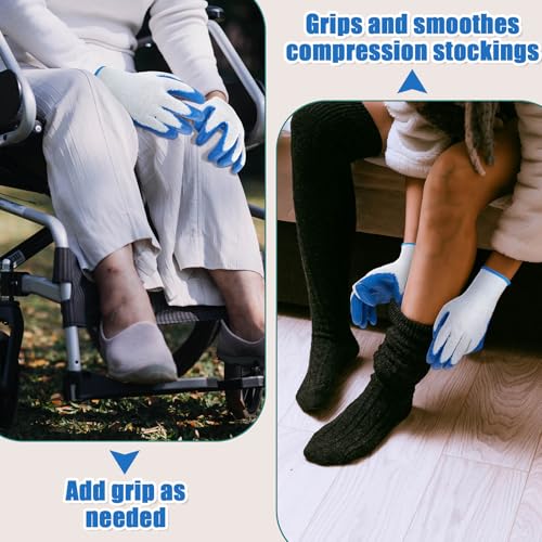 Sureio 3 Pairs Donning Gloves for Compression Stockings Gloves for Donning Gripping Compression Wear(Blue, White) - Image 5