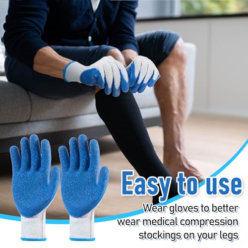 Sureio 3 Pairs Donning Gloves for Compression Stockings Gloves for Donning Gripping Compression Wear(Blue, White) - Image 3