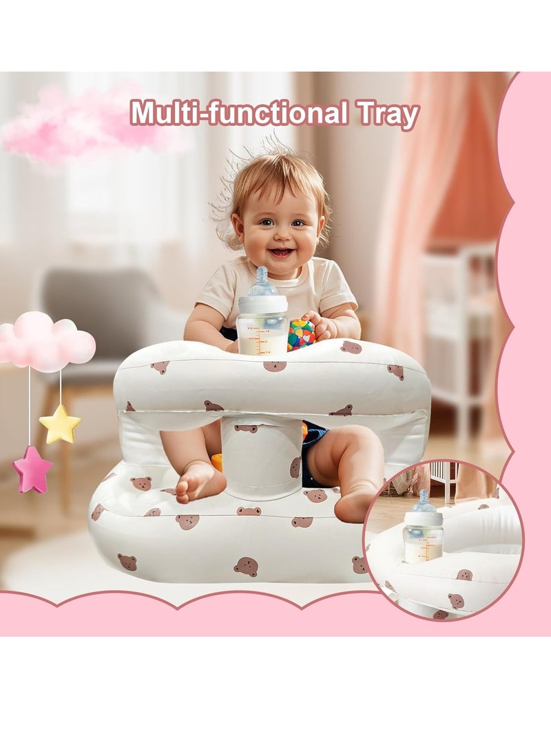 Gonice Baby Seat for Babies 3-36 Months, Baby Chair with Fence & Built in Air Pump, Blow Up Floor Baby Seat with Back Support, Inflatable Baby Chair Sit Me Up for Home, Travel (Bear) - Image 2