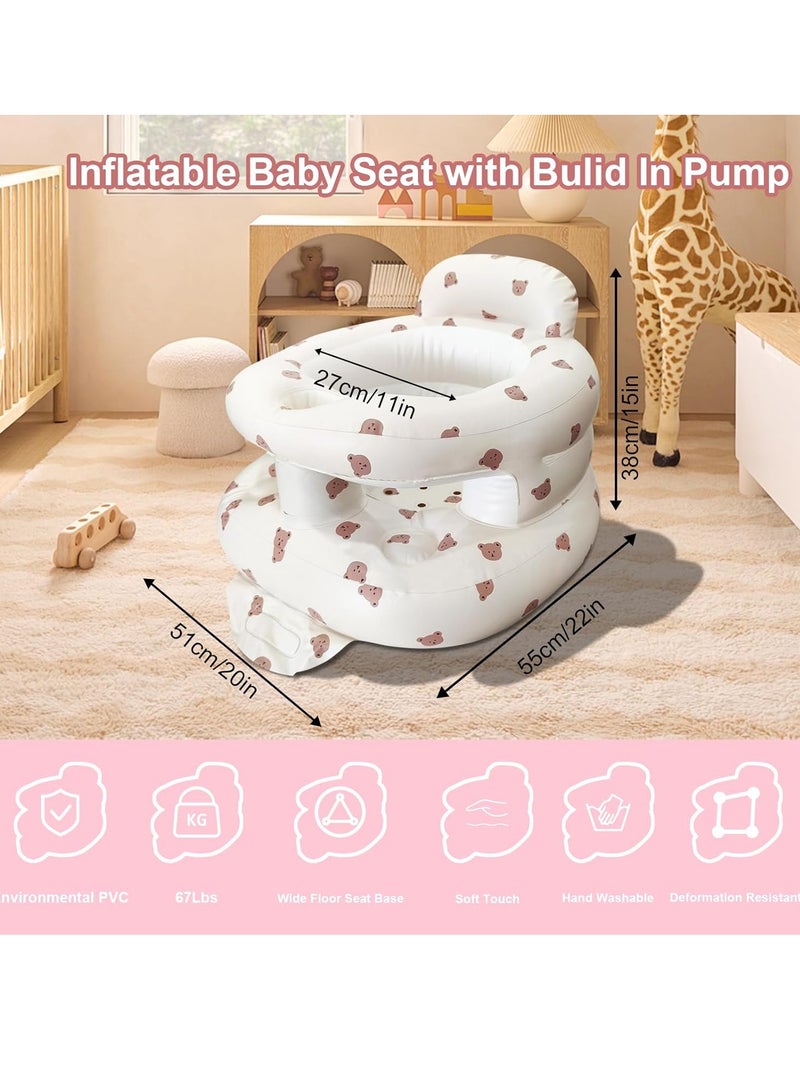 Gonice Baby Seat for Babies 3-36 Months, Baby Chair with Fence & Built in Air Pump, Blow Up Floor Baby Seat with Back Support, Inflatable Baby Chair Sit Me Up for Home, Travel (Bear) - Image 4
