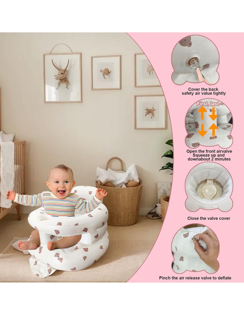 Gonice Baby Seat for Babies 3-36 Months, Baby Chair with Fence & Built in Air Pump, Blow Up Floor Baby Seat with Back Support, Inflatable Baby Chair Sit Me Up for Home, Travel (Bear) - Image 3