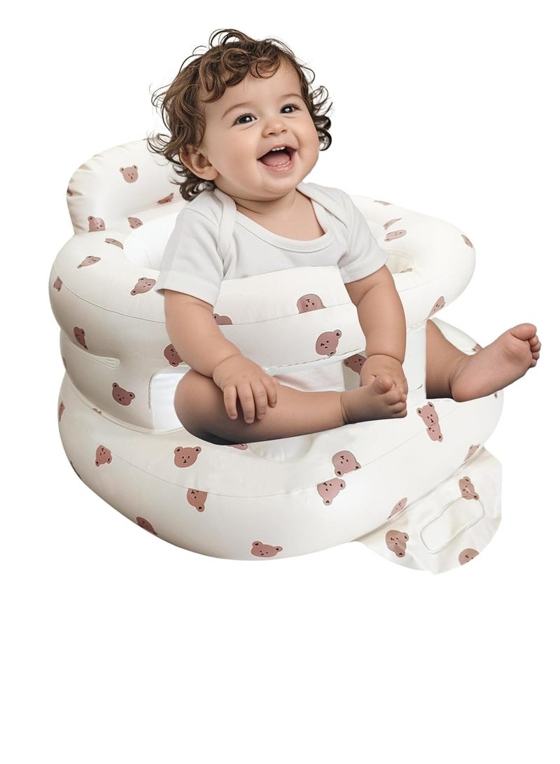 Gonice Baby Seat for Babies 3-36 Months, Baby Chair with Fence & Built in Air Pump, Blow Up Floor Baby Seat with Back Support, Inflatable Baby Chair Sit Me Up for Home, Travel (Bear) - Image 1