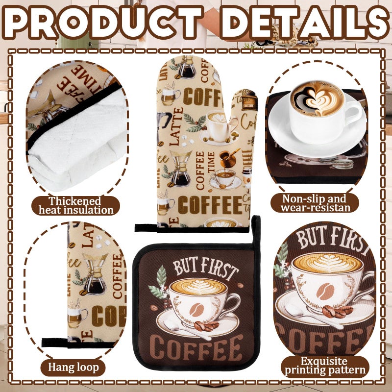 Fourluoo 10 Pcs Coffee Kitchen Decor and Accessories Coffee Oven Mitts and Pot Holders Set Dish Towels Farmhouse Kitchen Decor Vintage Brown Gloves for Chef Baking Cooking Grilling BBQ Women Gift - Image 5