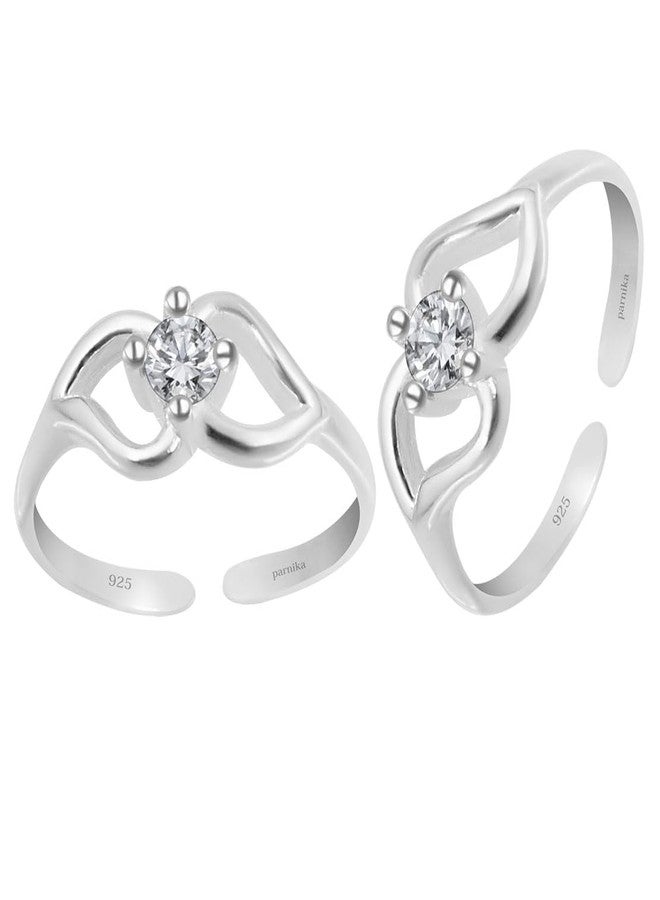 Parnika (Formerly MJ 925 CZ Embellished Solitaire Silver Toe Rings In Pure 92.5 Sterling Silver For Women | Chandi Bichiya Bichhiya | With Certificate Of Authenticity - Image 2