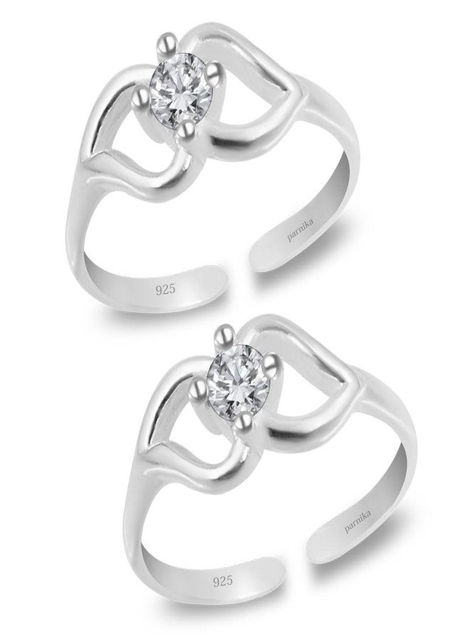 Parnika (Formerly MJ 925 CZ Embellished Solitaire Silver Toe Rings In Pure 92.5 Sterling Silver For Women | Chandi Bichiya Bichhiya | With Certificate Of Authenticity - Image 1