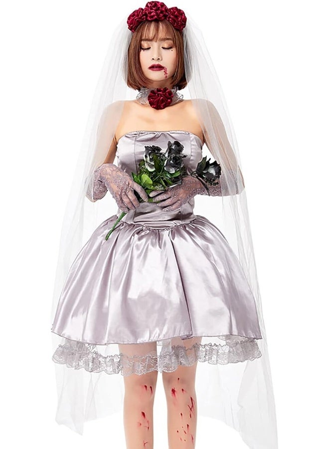Toyland Ghost Bride Costume Dress with Veil – Halloween Horror Wedding Outfit - Image 1