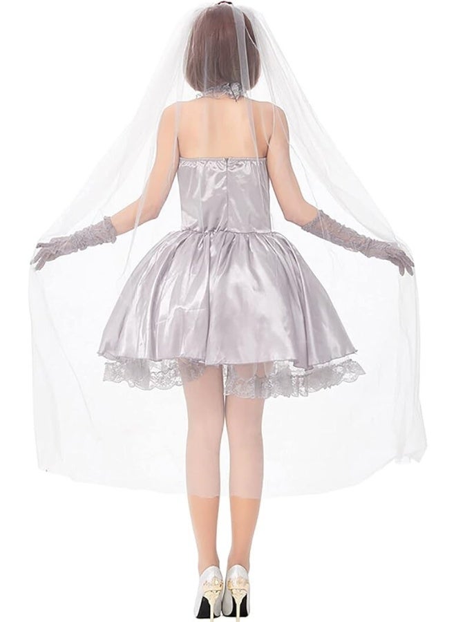 Toyland Ghost Bride Costume Dress with Veil – Halloween Horror Wedding Outfit - Image 3