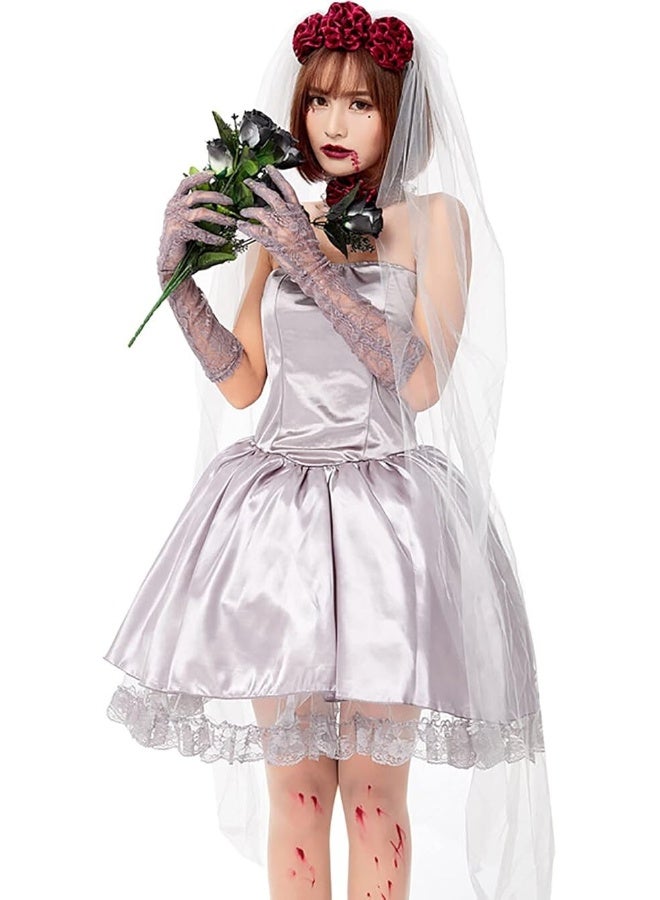 Toyland Ghost Bride Costume Dress with Veil – Halloween Horror Wedding Outfit - Image 2