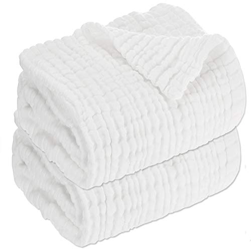 Aablexema Baby Muslin Bath Towels  Set of 2 Large Size 43X43 Inches Swaddle Blanket for Newborn Toddlers Boys Girls White