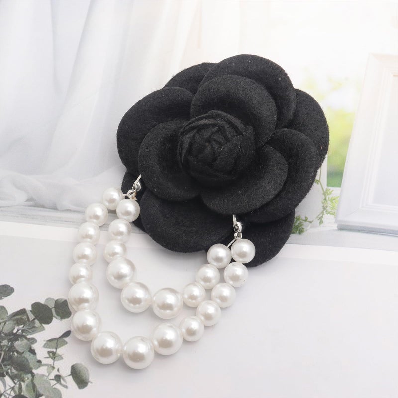 FUTIMELY Elegant Camellia Flower Pearl Brooch Pin for Women Girls,Vintage Floral Hairpin Headpieces Brooch Clothing Bag Scarf Decoration Shawl Pins Jewerly (Black) - Image 4