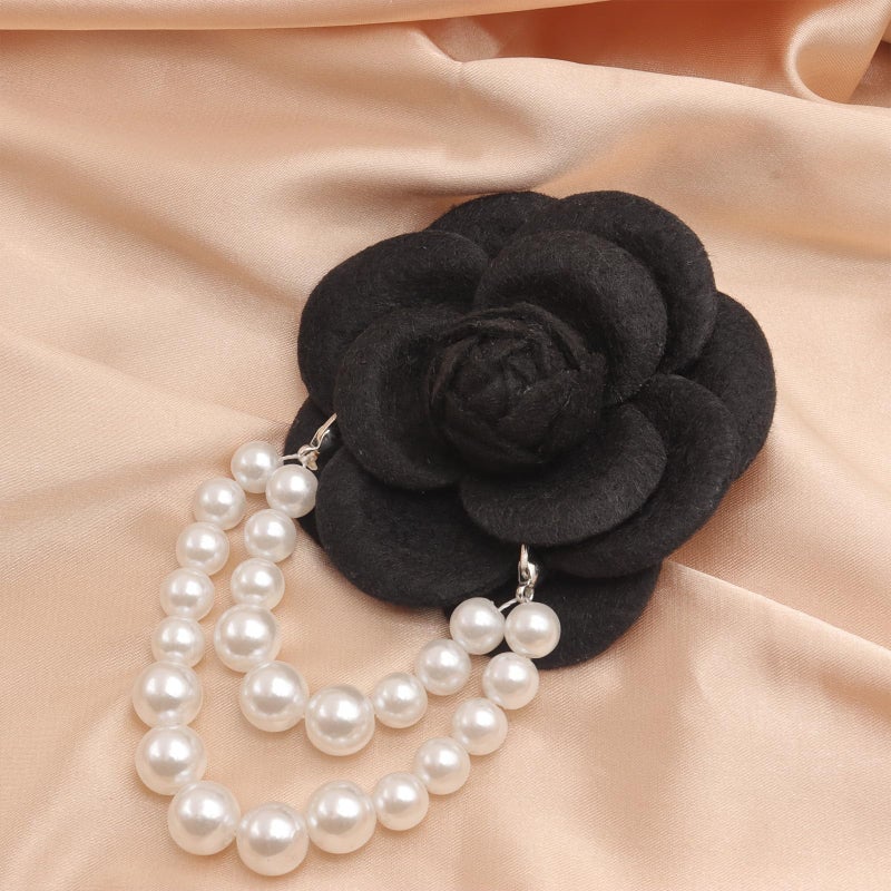 FUTIMELY Elegant Camellia Flower Pearl Brooch Pin for Women Girls,Vintage Floral Hairpin Headpieces Brooch Clothing Bag Scarf Decoration Shawl Pins Jewerly (Black) - Image 5