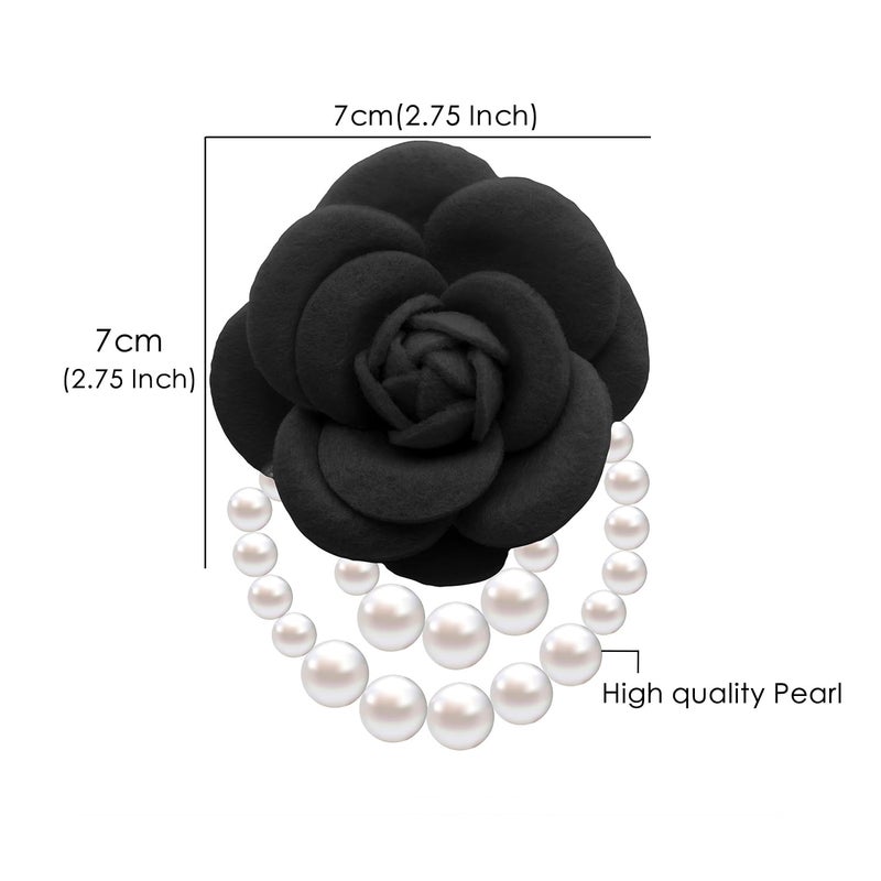 FUTIMELY Elegant Camellia Flower Pearl Brooch Pin for Women Girls,Vintage Floral Hairpin Headpieces Brooch Clothing Bag Scarf Decoration Shawl Pins Jewerly (Black) - Image 3