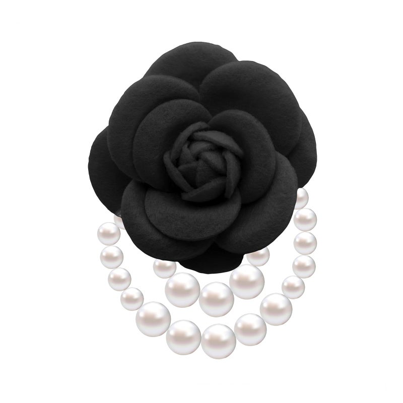 FUTIMELY Elegant Camellia Flower Pearl Brooch Pin for Women Girls,Vintage Floral Hairpin Headpieces Brooch Clothing Bag Scarf Decoration Shawl Pins Jewerly (Black) - Image 1