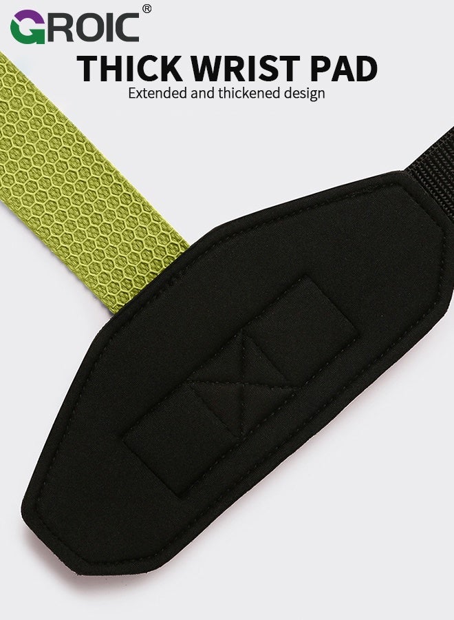 GROIC Weight Lifting Straps, Wrist Cushion, 2-Pack Green Polyester-Cotton Deadlift Straps, Non-Slip Palm Protection for Powerlifting, Strength Training and Pull-Ups, Lifting Wrist Wraps with Silicone Grip - Image 3