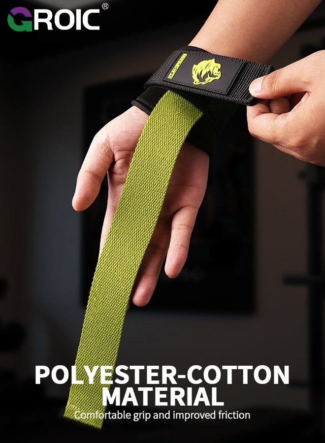 GROIC Weight Lifting Straps, Wrist Cushion, 2-Pack Green Polyester-Cotton Deadlift Straps, Non-Slip Palm Protection for Powerlifting, Strength Training and Pull-Ups, Lifting Wrist Wraps with Silicone Grip - Image 4