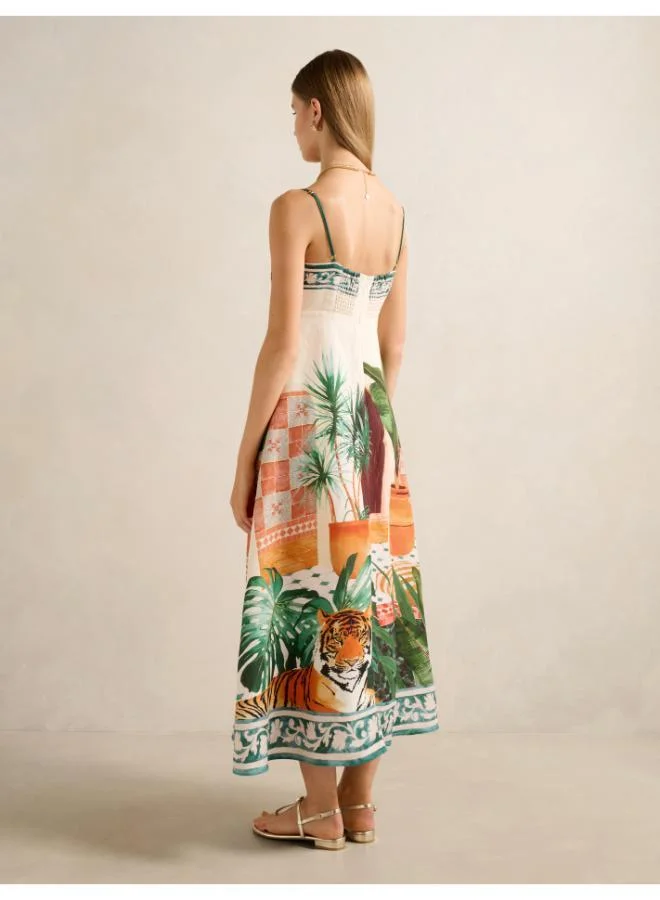 فورايفر نيو Bianca Printed Linen Midi Dress