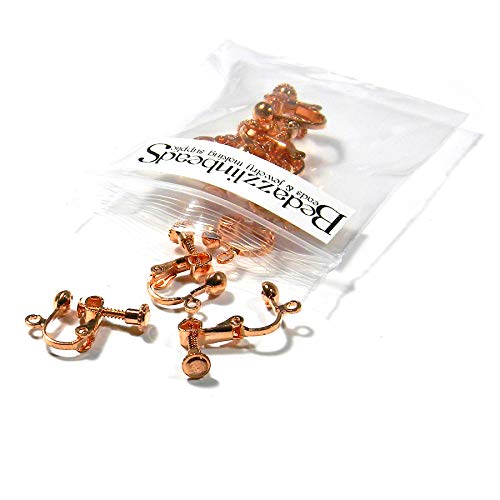 Bedazzlinbeads 10 Plated Brass Metal Clip On Adjustable Screw Back Ball and Loop Earring Findings (Copper Plated) - Image 2