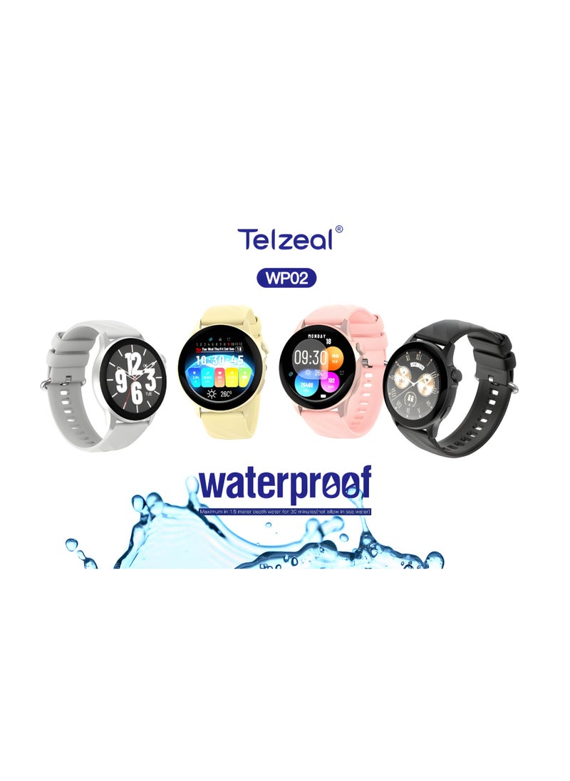 تلزيل - سمارت واتش WP02 مقاومة للماء حتى 1.5 بطارية تدوم طويلاً مع كابل شحن مراقبة النشاط اليومي والصحة -سيلفر - Image 1