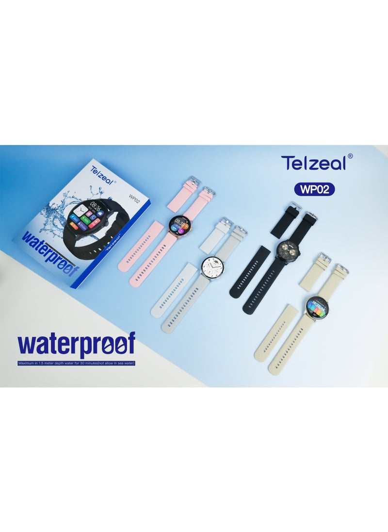 تلزيل - سمارت واتش WP02 مقاومة للماء حتى 1.5 بطارية تدوم طويلاً مع كابل شحن مراقبة النشاط اليومي والصحة -سيلفر - Image 1