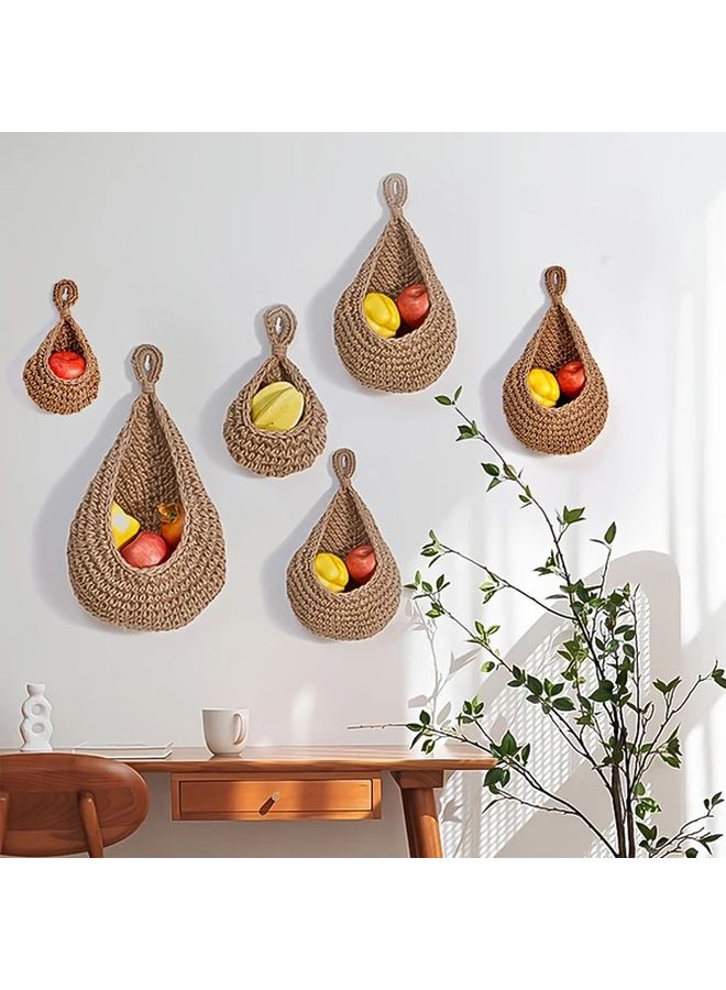 Three Piece Woven Basket Set Bohemian Macrame Wall Hanging Kitchen Storage Organizer - Image 3