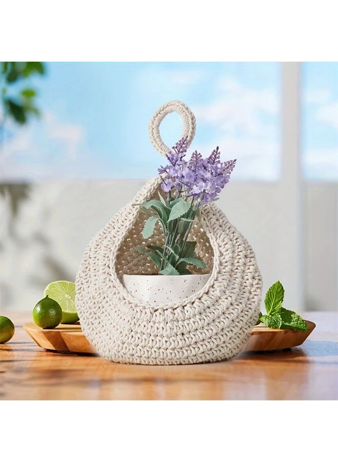 Three Piece Woven Basket Set Bohemian Macrame Wall Hanging Kitchen Storage Organizer - Image 5