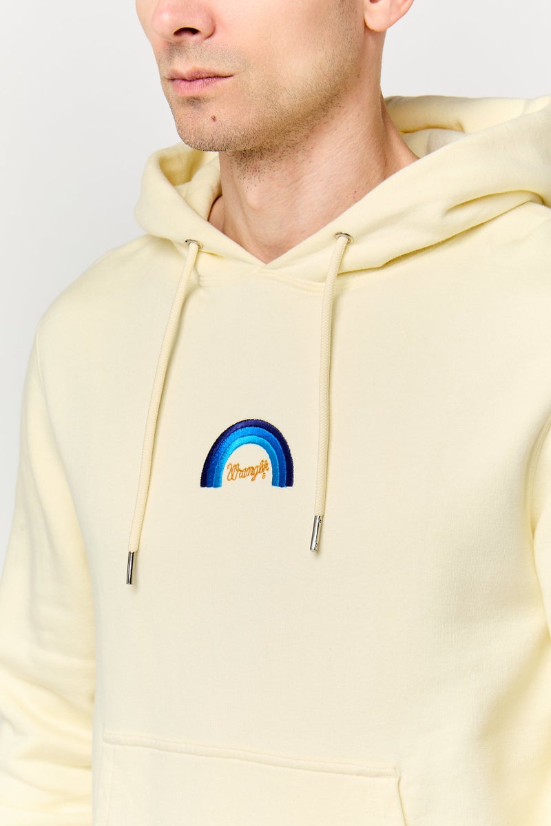 Wrangler Men Embroidered Long Sleeve Hoodie, Cream - Image 3