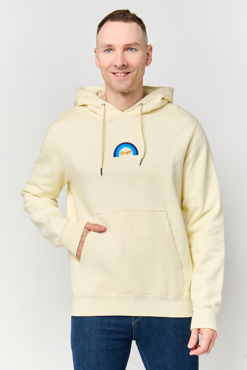 Wrangler Men Embroidered Long Sleeve Hoodie, Cream - Image 1