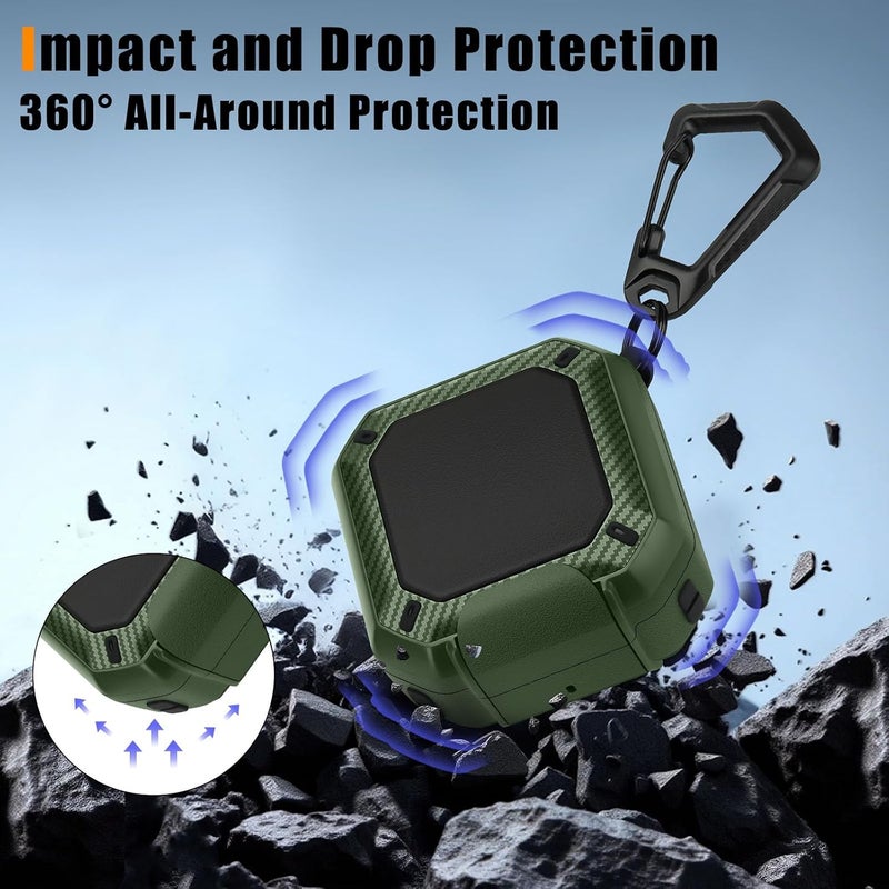 Anlinser Compatible with Samsung Galaxy Buds 4 Pro Case/Galaxy Buds 4 Case, Carbon Fiber Texture Design Cover with Phone Stand, Army Green - Image 2