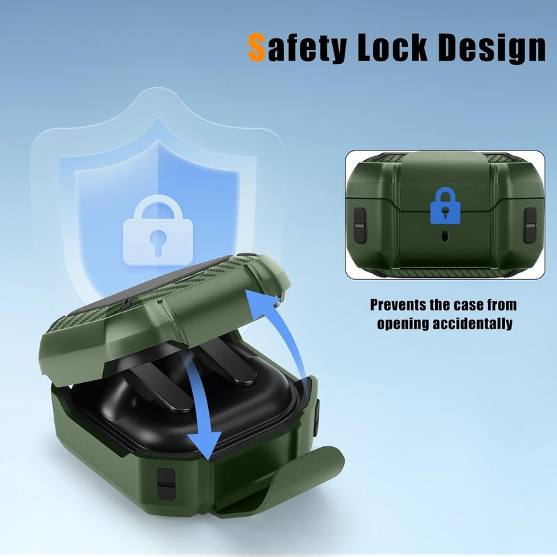 Anlinser Compatible with Samsung Galaxy Buds 4 Pro Case/Galaxy Buds 4 Case, Carbon Fiber Texture Design Cover with Phone Stand, Army Green - Image 4